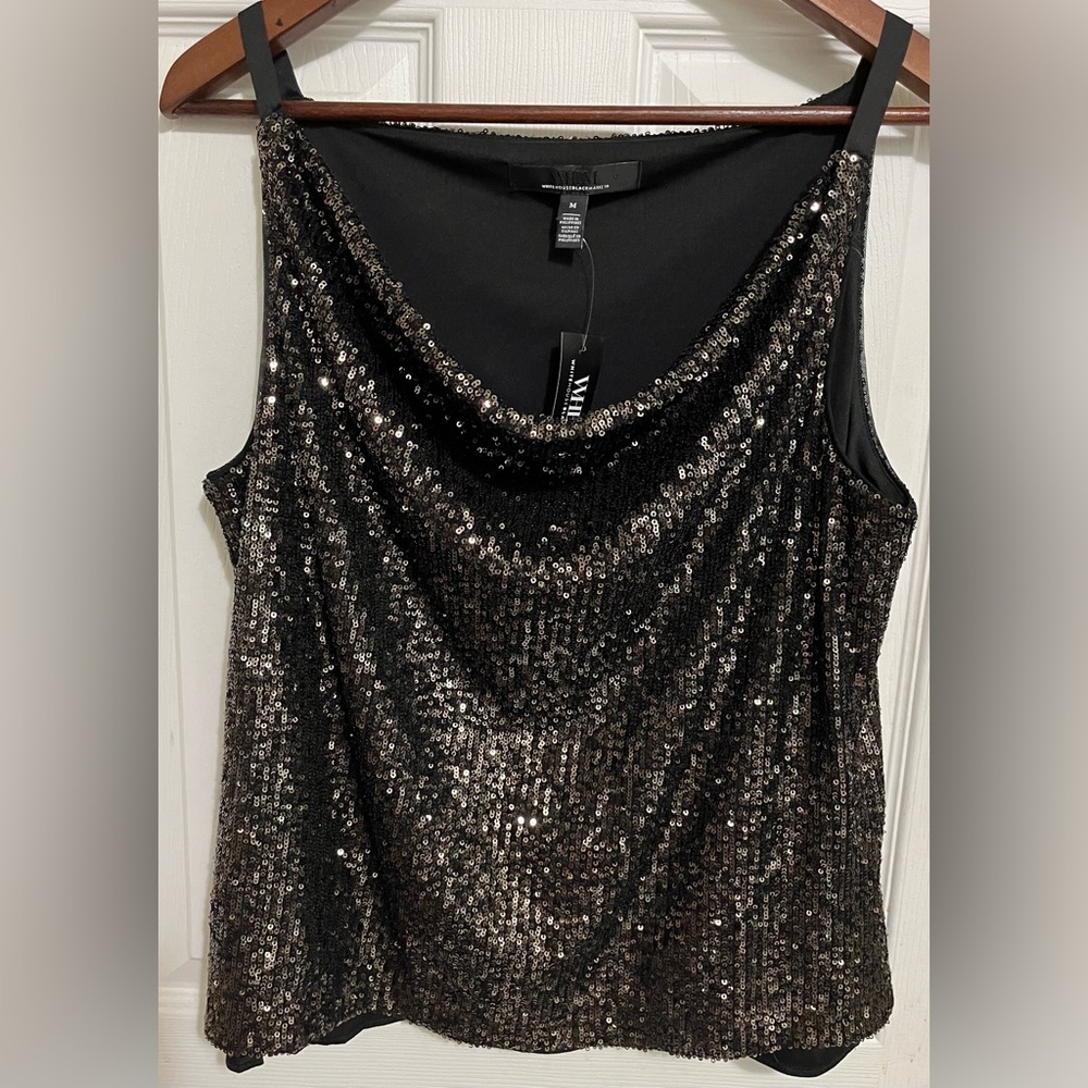 WHITE HOUSE BLACK MARKET - Black Sequin Sleeveless Top